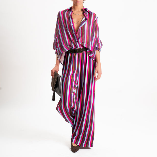 Haveone-Pantalone a righe elastico in vita - viola/fucsia/celeste