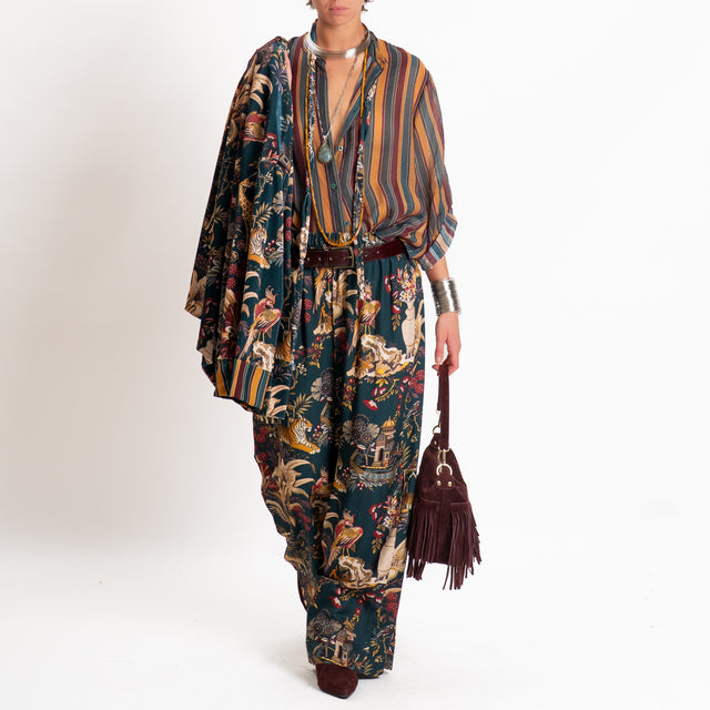 Haveone-Pantalone fantasia jungle - verde/senape/vino