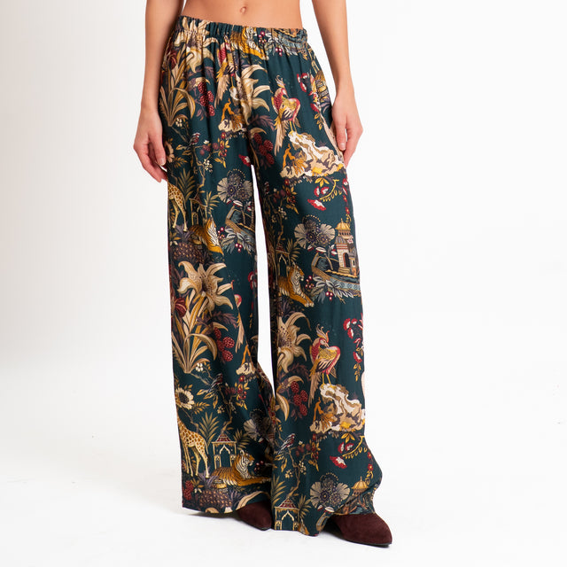 Haveone-Pantalone fantasia jungle - verde/senape/vino