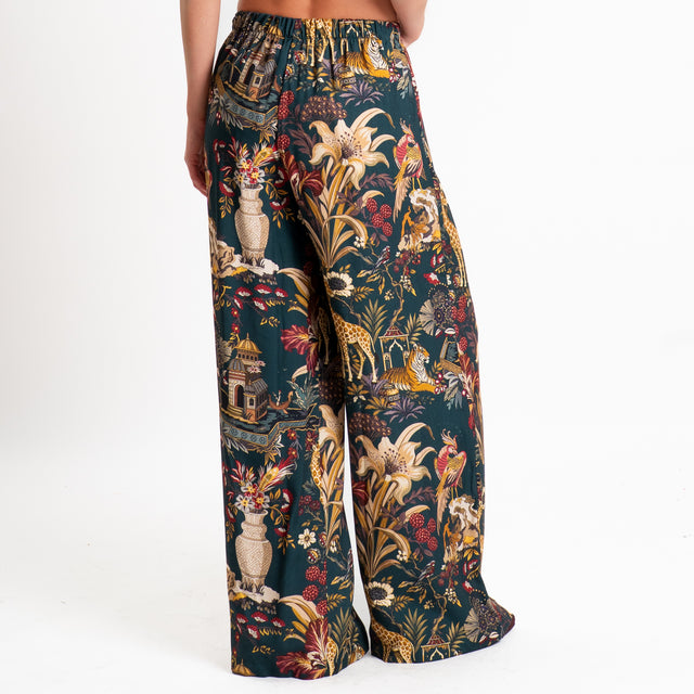 Haveone-Pantalone fantasia jungle - verde/senape/vino