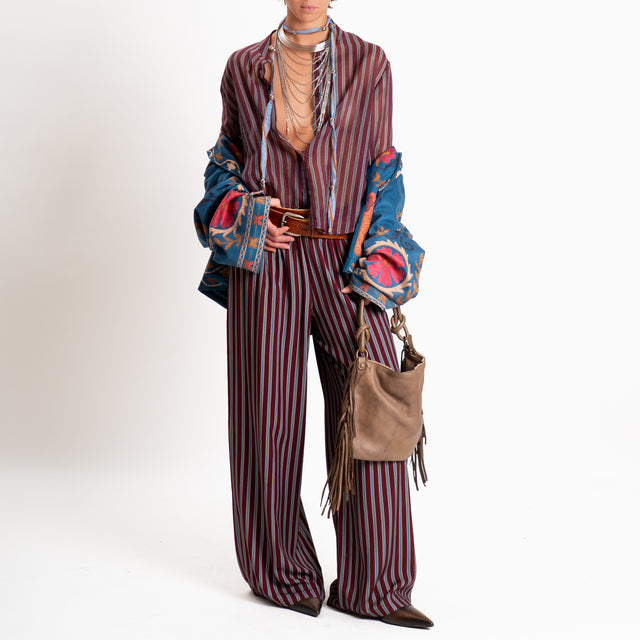 Haveone-Pantalone a righe elastico in vita - bordeaux/celeste
