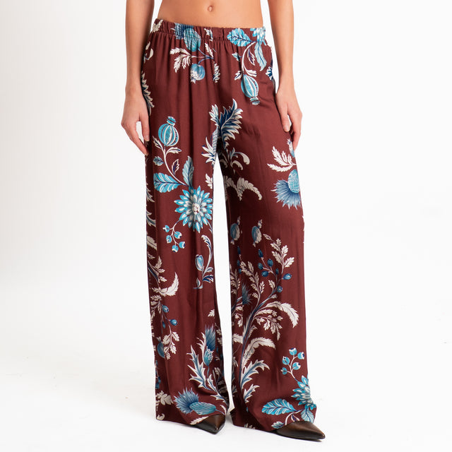 Haveone-Pantalone fantasia floreale elastico in vi - vino/celeste/ottanio