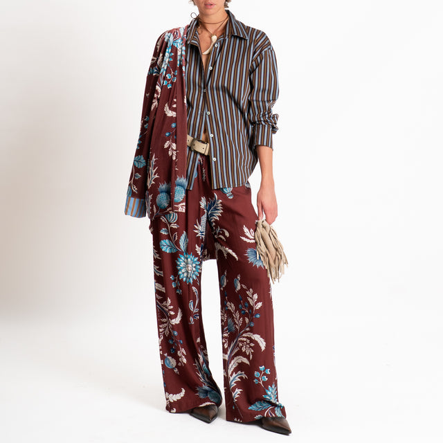 Haveone-Pantalone fantasia floreale elastico in vi - vino/celeste/ottanio