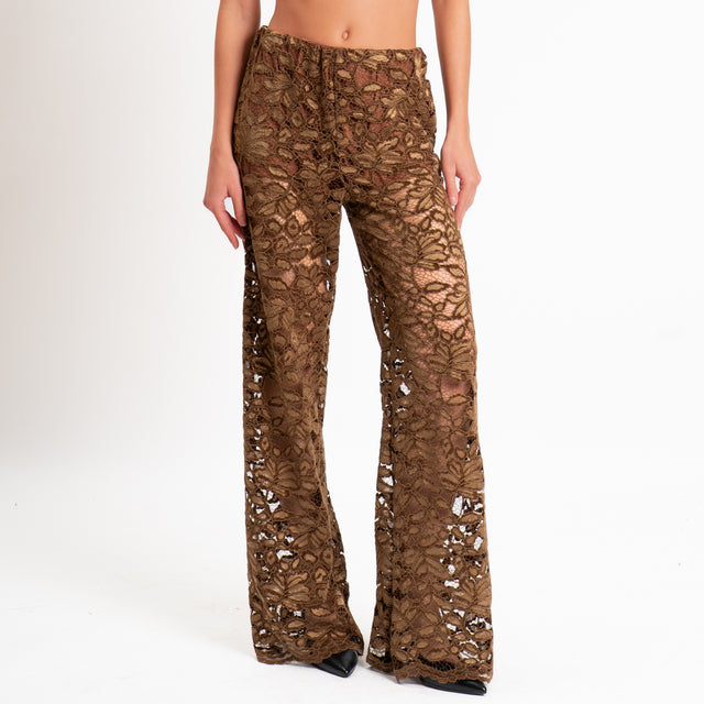 Haveone-Pantalone in pizzo elastico in vita - moro