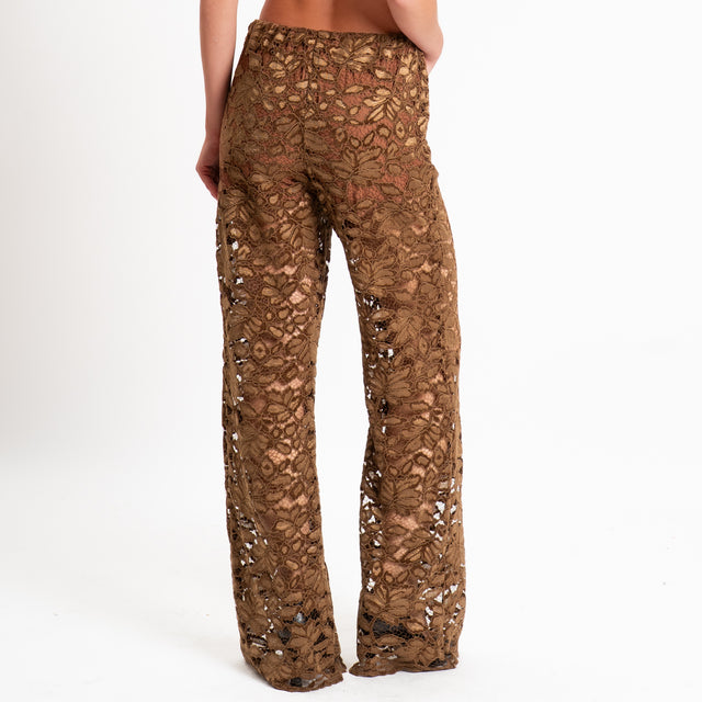 Haveone-Pantalone in pizzo elastico in vita - moro