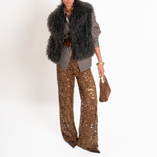 Haveone-Pantalone in pizzo elastico in vita - moro