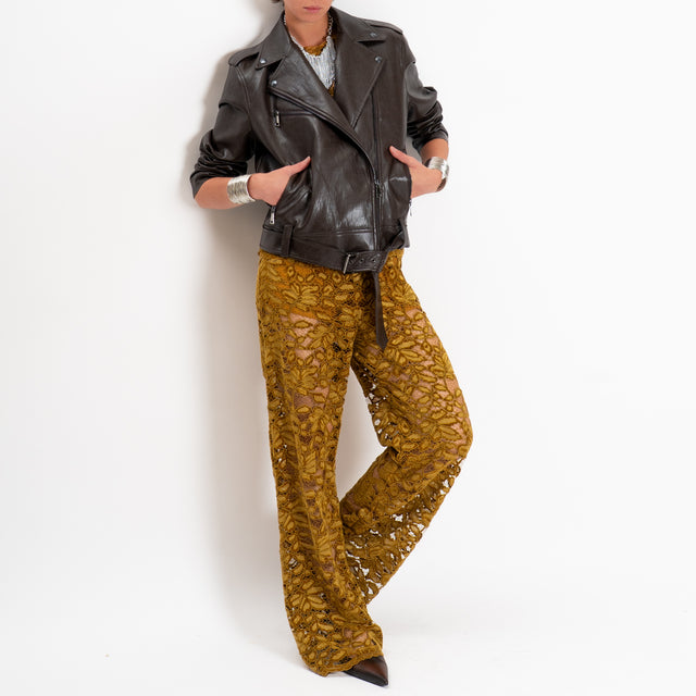 Haveone-Pantalone in pizzo elastico in vita - olio