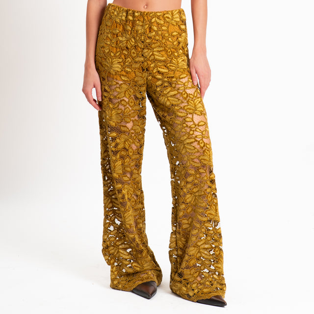 Haveone-Pantalone in pizzo elastico in vita - olio