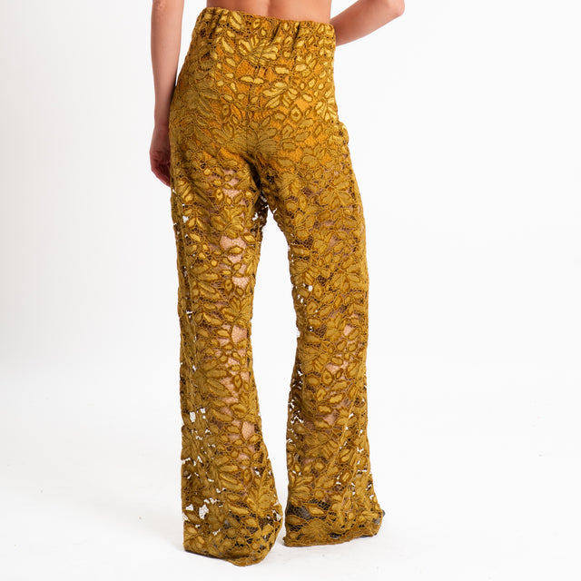 Haveone-Pantalone in pizzo elastico in vita - olio