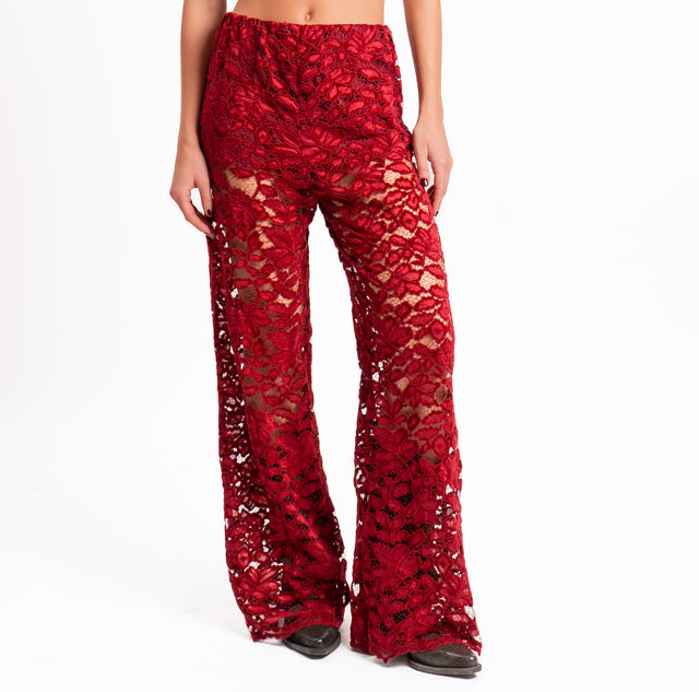 Haveone-Pantalone in pizzo elastico in vita - rosso