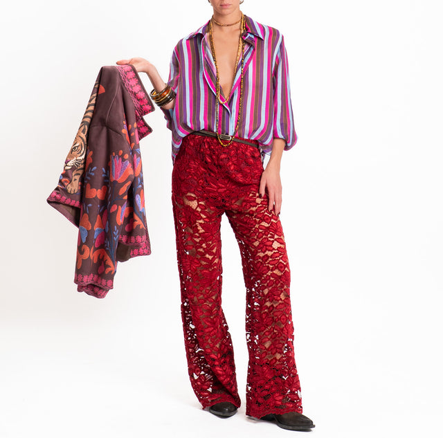 Haveone-Pantalone in pizzo elastico in vita - rosso