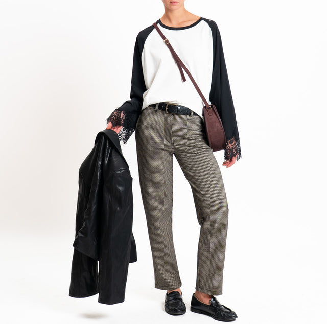 Haveone-Pantalone pied de poule elasticizzato - nero/beige