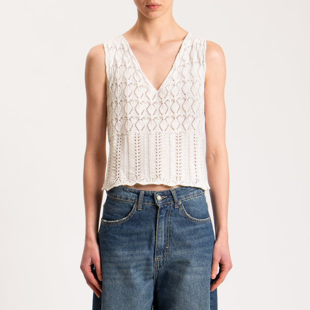 Haveone-Top in maglia crochet scollo v - panna