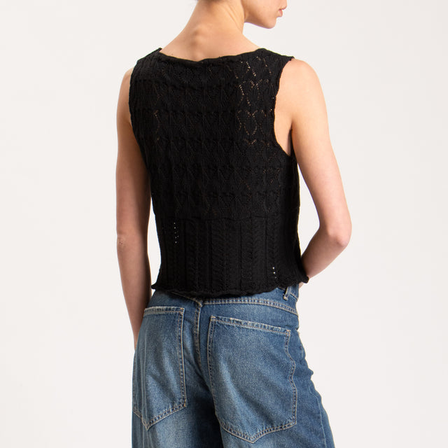 Haveone-Top in maglia crochet scollo v - nero