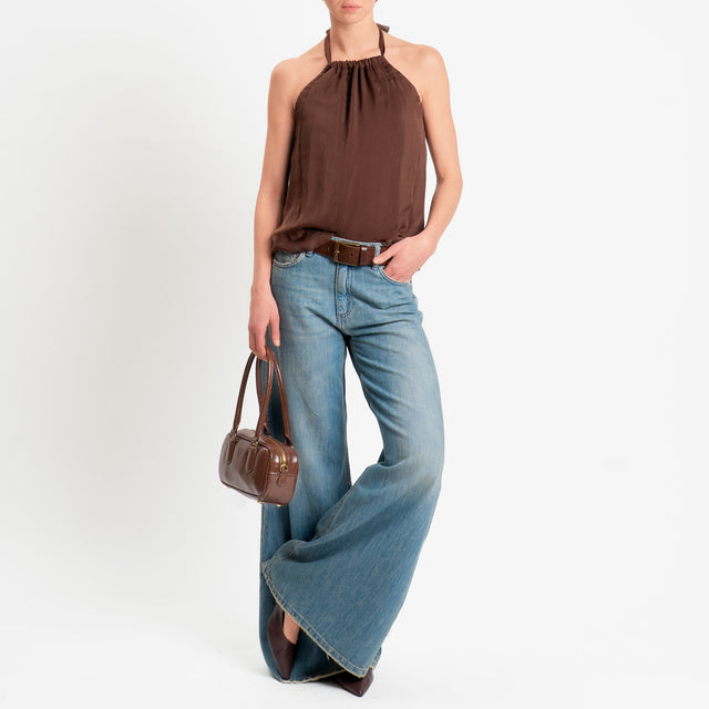 Haveone-Top misto seta spacco dietro - cioccolato