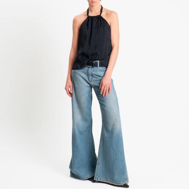 Haveone-Top misto seta spacco dietro - nero