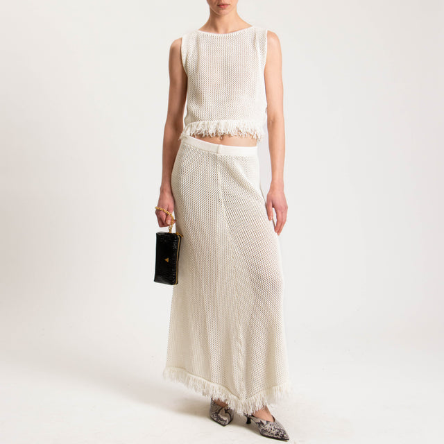Haveone-Top in maglia crochet con frange - bianco