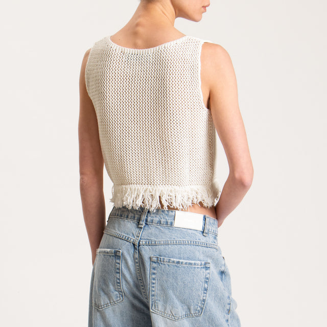 Haveone-Top in maglia crochet con frange - bianco