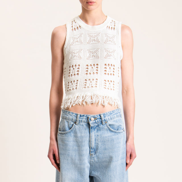 Haveone-Top crochet con frange - bianco
