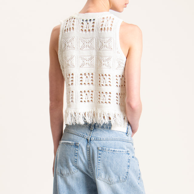 Haveone-Top crochet con frange - bianco