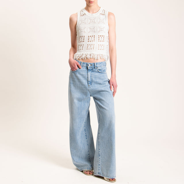 Haveone-Top crochet con frange - bianco