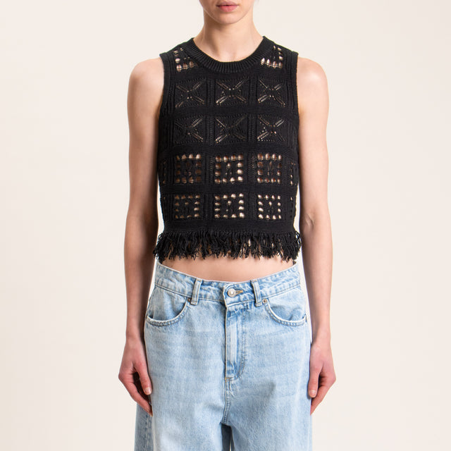 Haveone-Top crochet con frange - Nero