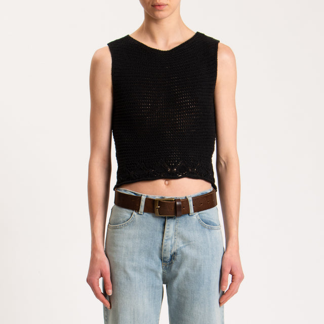 Haveone-Top in maglia crochet - nero