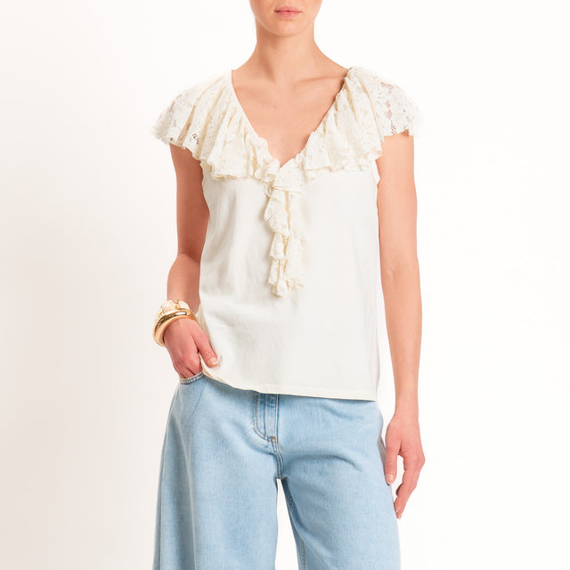 Haveone-T-shirt con pizzo - burro