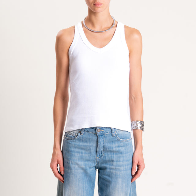 Haveone-Top scollo v a costine - bianco