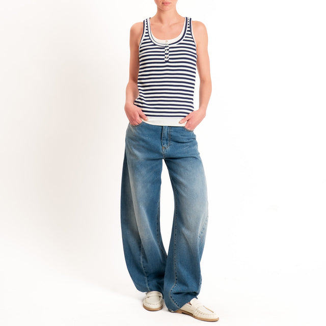 Haveone-Top serafino a righe - blu/panna