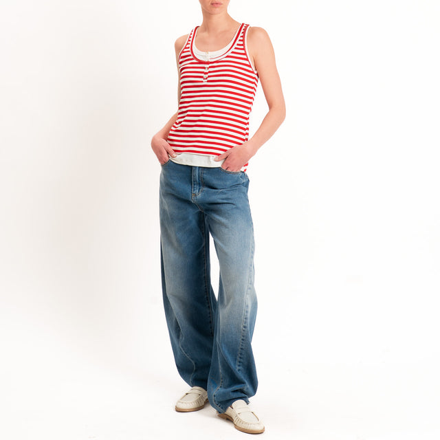 Haveone-Top serafino a righe - rosso/panna