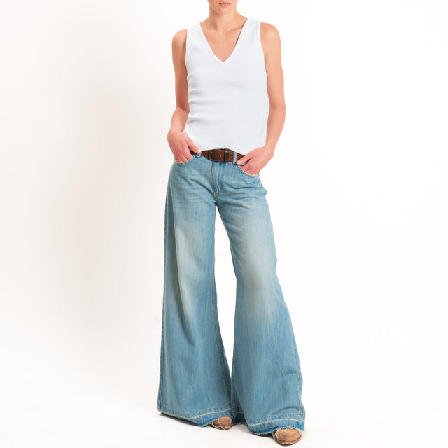 Haveone-Top a costine doppio scollo v - bianco