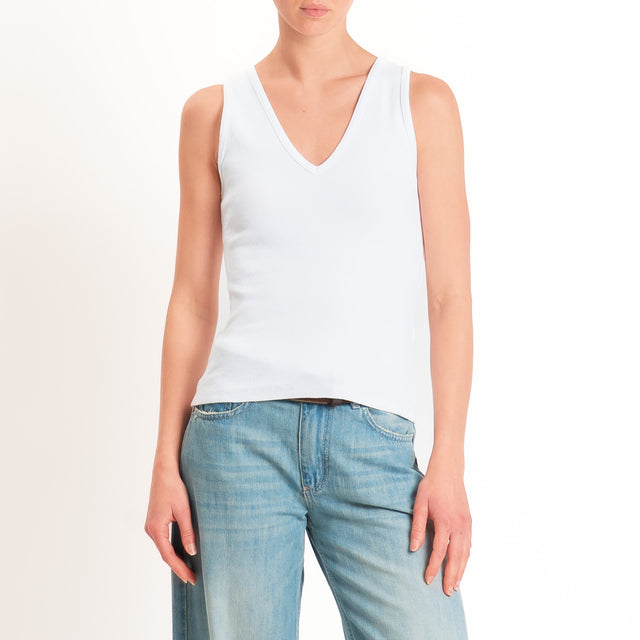Haveone-Top a costine doppio scollo v - bianco