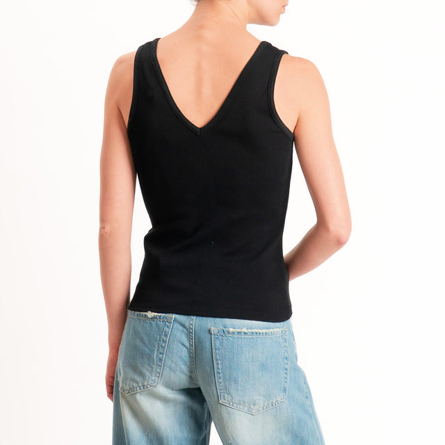 Haveone-Top a costine doppio scollo v - nero