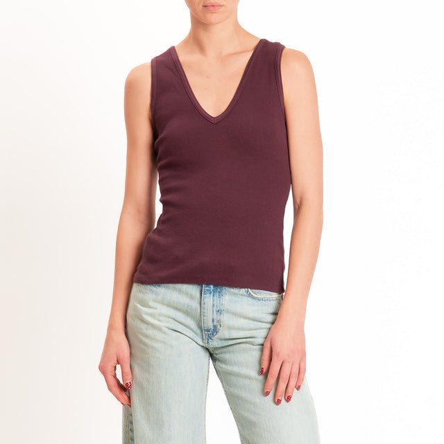 Haveone-Top a costine doppio scollo v - burgundy