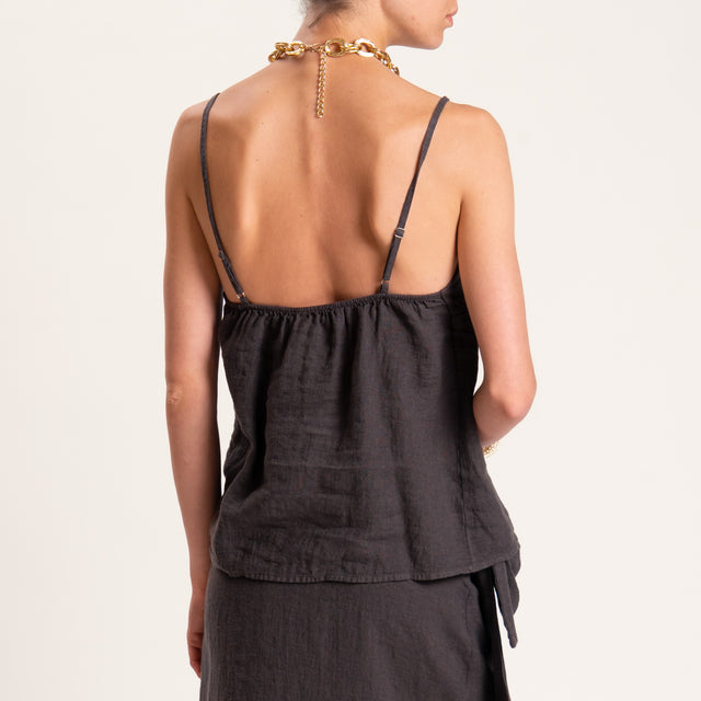 Haveone-Completo top e gonna 100% lino - moro