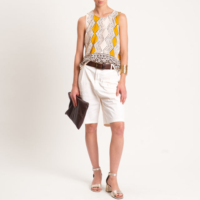 Haveone-Top fantasia geometrica bottone dietro - burro/senape/moro