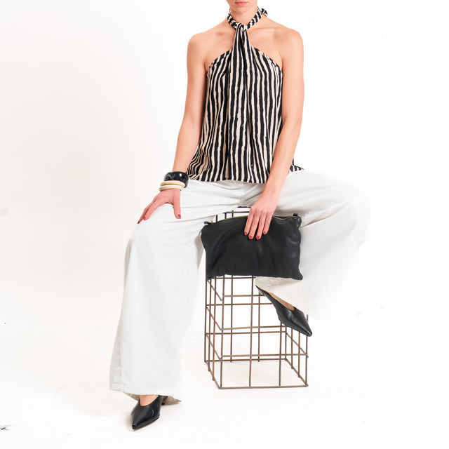 Haveone-Top fantasia righe scollo dietro - sand/nero