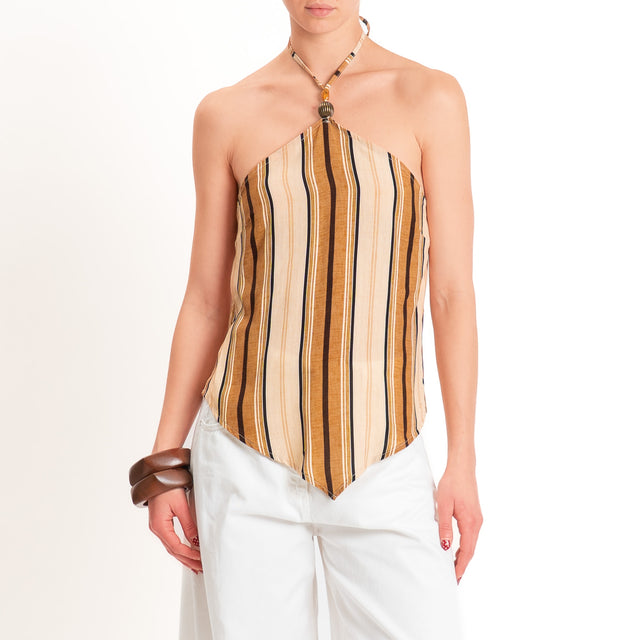 Haveone-Top a righe con dettagli - cuoio/moro/burro