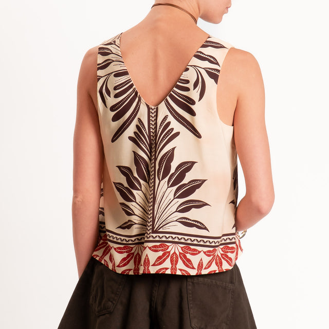 Haveone-Top doppio scollo v fantasia - beige/moro/india