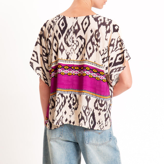 Haveone-Blusa fantasia etnica - burro/malva/nero