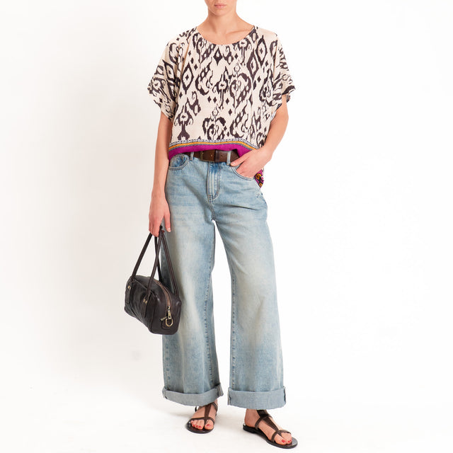 Haveone-Blusa fantasia etnica - burro/malva/nero