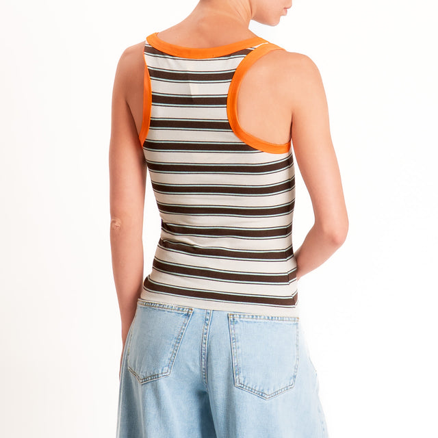 Haveone-Top a righe cotone riciclato - arancio/burro/moro
