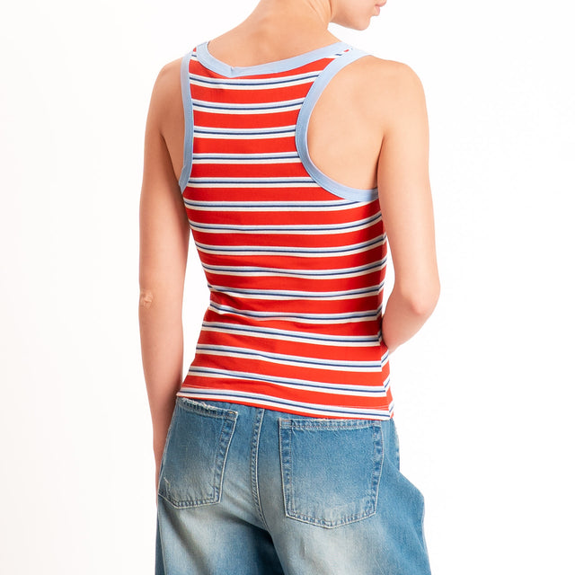 Haveone-Top a righe cotone riciclato - cielo/rosso/cielo