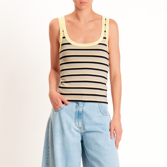Haveone-Top a righe cotone riciclato - giallo/beige/nero