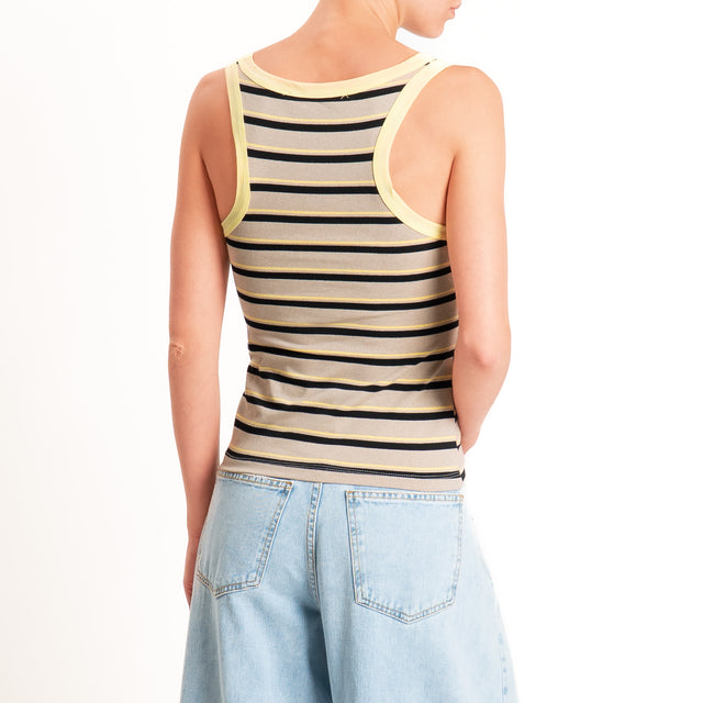 Haveone-Top a righe cotone riciclato - giallo/beige/nero