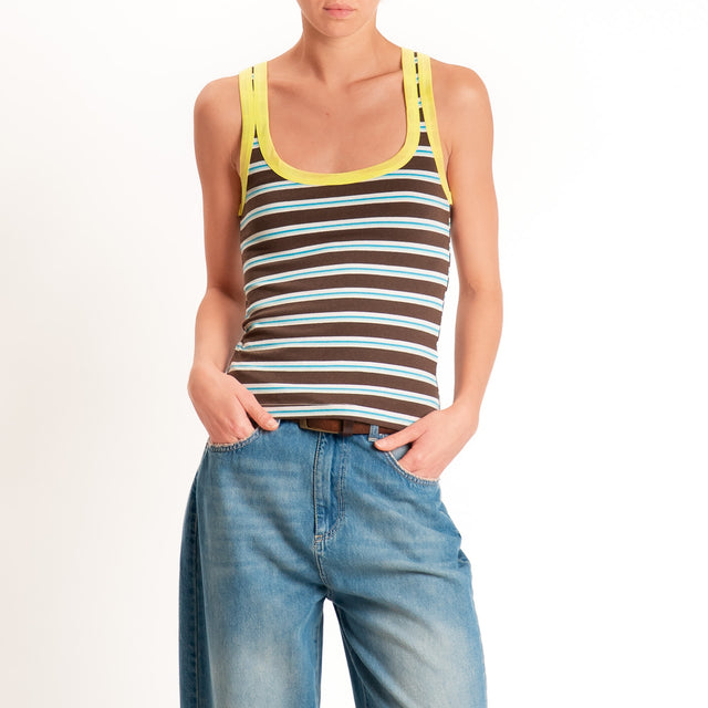 Haveone-Top a righe cotone riciclato - lime/moro/celeste
