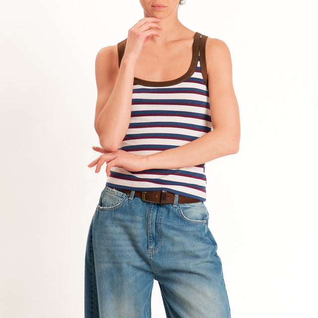 Haveone-Top a righe cotone riciclato - moro/vino/blu