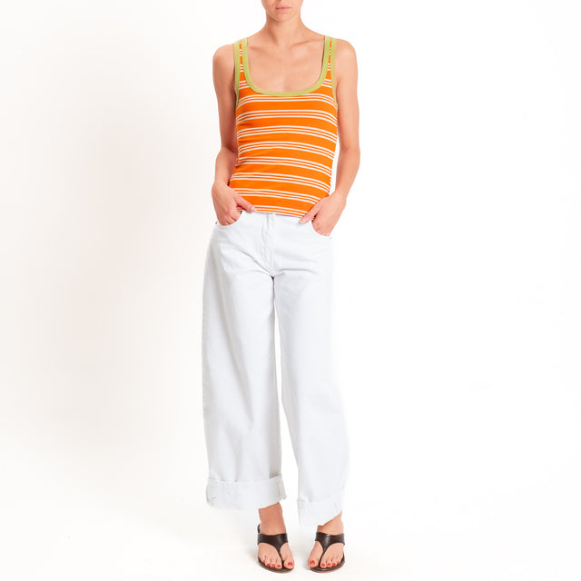 Haveone-Top a righe cotone riciclato - olio/arancio/beige