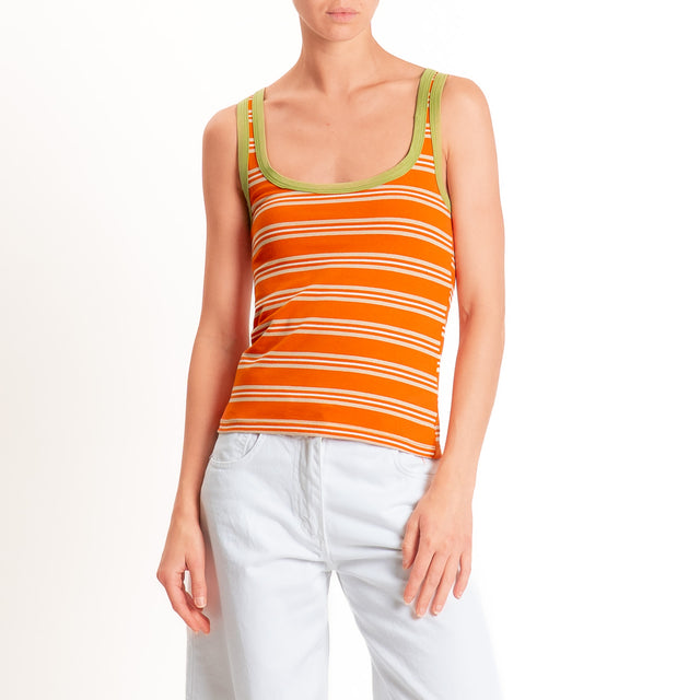 Haveone-Top a righe cotone riciclato - olio/arancio/beige